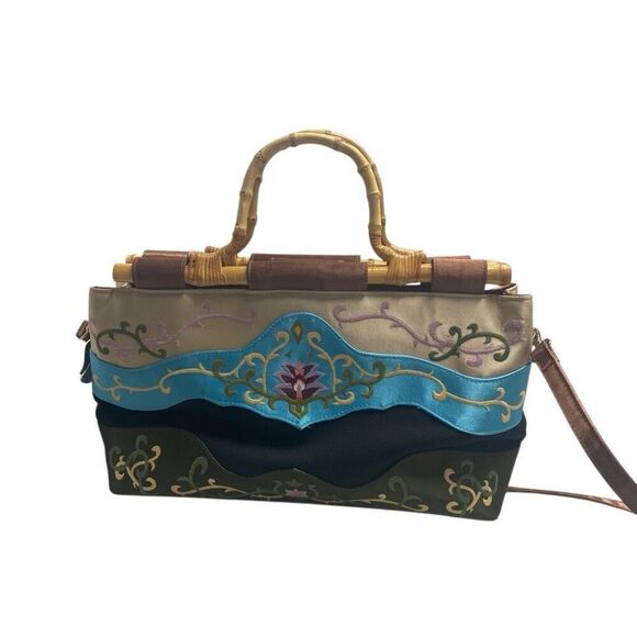 PRESTON & York Embroidered Satin Fabric Handbag With Bamboo Handles Shoulder Tot - Picture 1 of 12